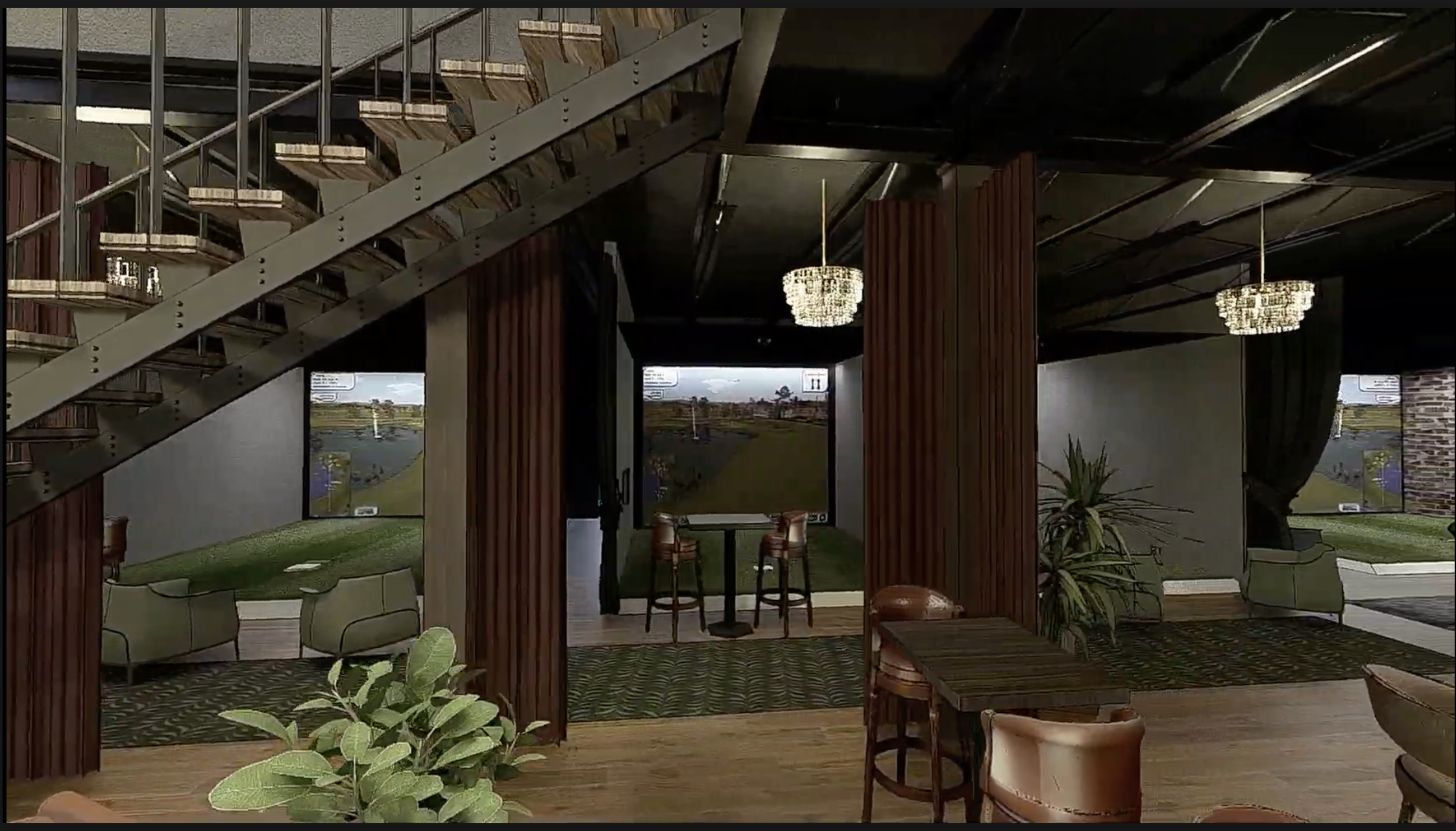 Rendering of the Six Social golf simulators
